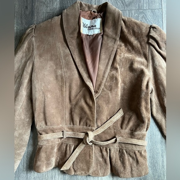 Vtg Wilsons leather suede puff sleeve peplum coat. 80s with a 40s vibe. Size 10 - Picture 2 of 14